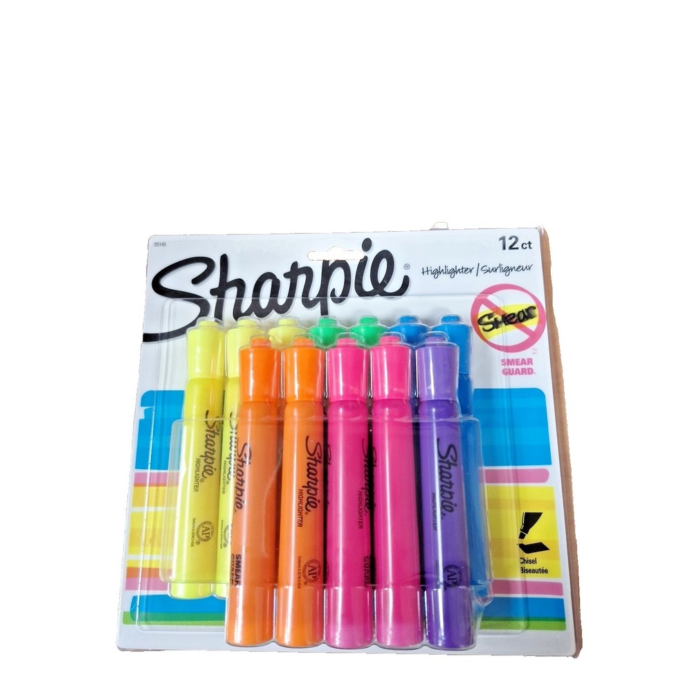 SHARPIE Tank Style Bright Fluorescent Highlighters Chisel Tip Assorted 12 Count